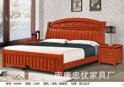 【廠家直銷批發(fā)1.5/1.8米簡約實木床 橡木床 臥室雙人大床】價格,廠家,圖片,床類,南康忠優(yōu)家具廠-